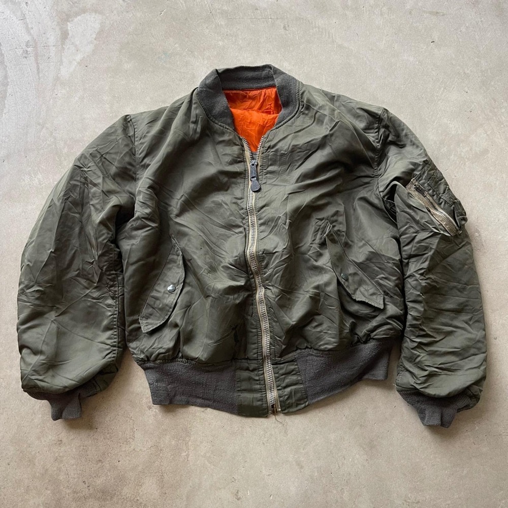 Alpha Industries Mens MA-1 Flight Jacket Sage Green Orange Lining XL MIL-J-8279E